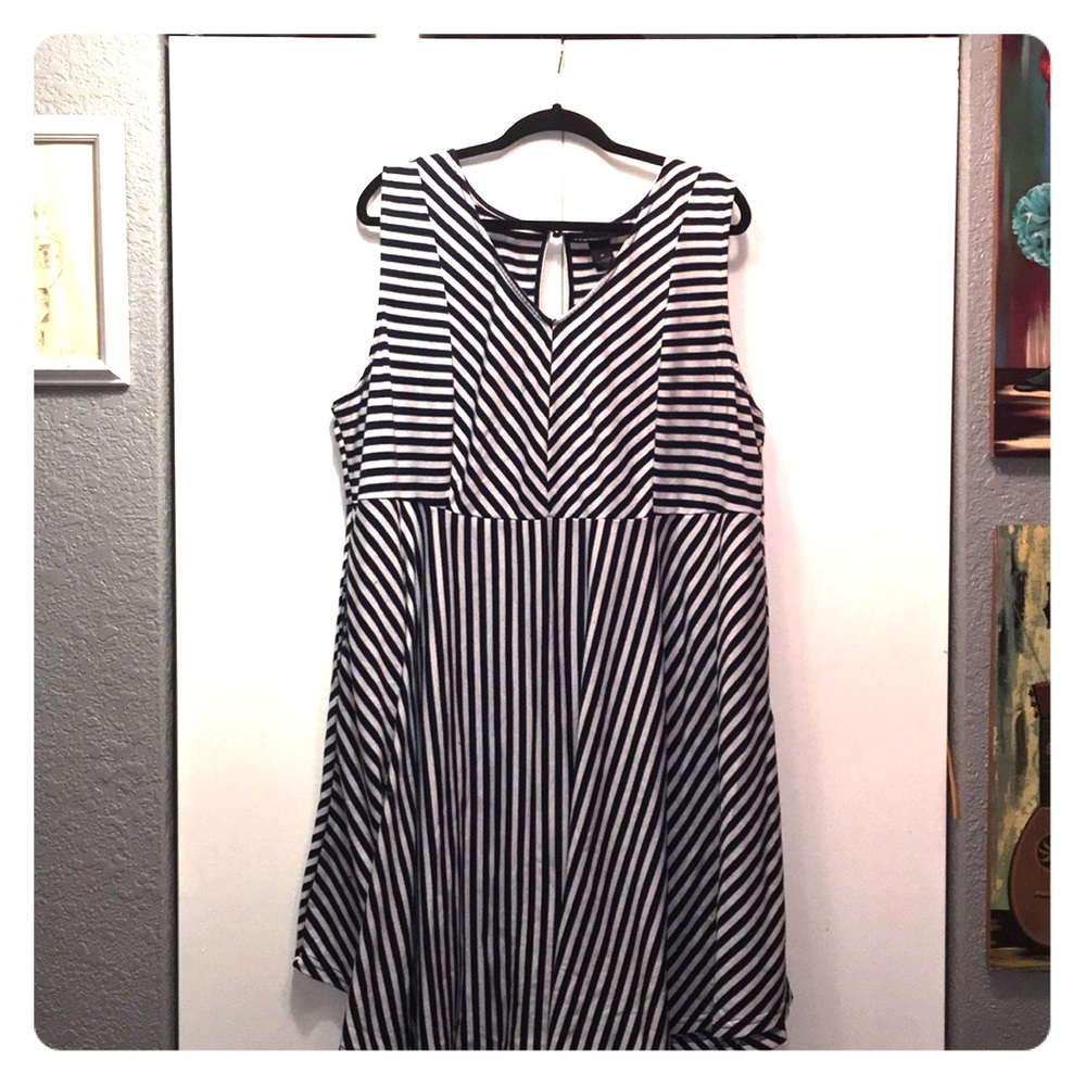Navy blue and white striped plus size dress